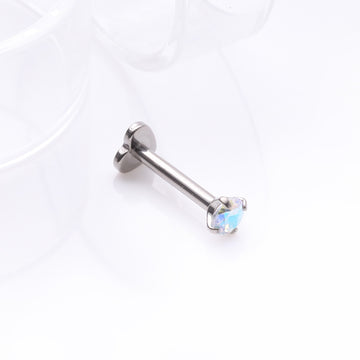 Detail View 1 of Implant Grade Titanium Prong Gem Sparkle Internally Threaded Heart Back Labret-Aurora Borealis